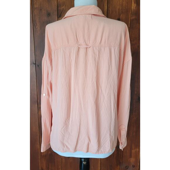 Dear John W Small Soft Pink Button Up Shirt Rayon Chest Pockets Roll Tab Sleeve - Picture 9 of 16